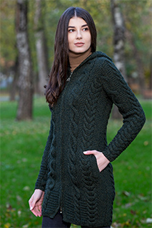 Aran Cable Knit Hooded Zip Coatigan