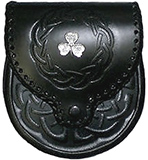 Celtic Wreath Leather Sporran with Emblem Pin Flap